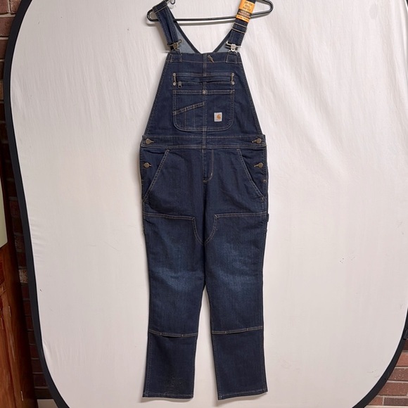 Women’s Carhartt Rugged Flex Denim Double Front Bib Overalls - Picture 1 of 11